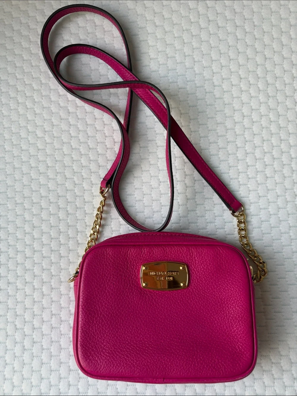 Michael Kors Fuchsia Leather Crossbody with Gold-Tone Chain